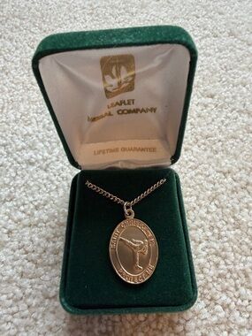 St. Christopher Karate 12kt gold filled pendant on gold plated brass chain